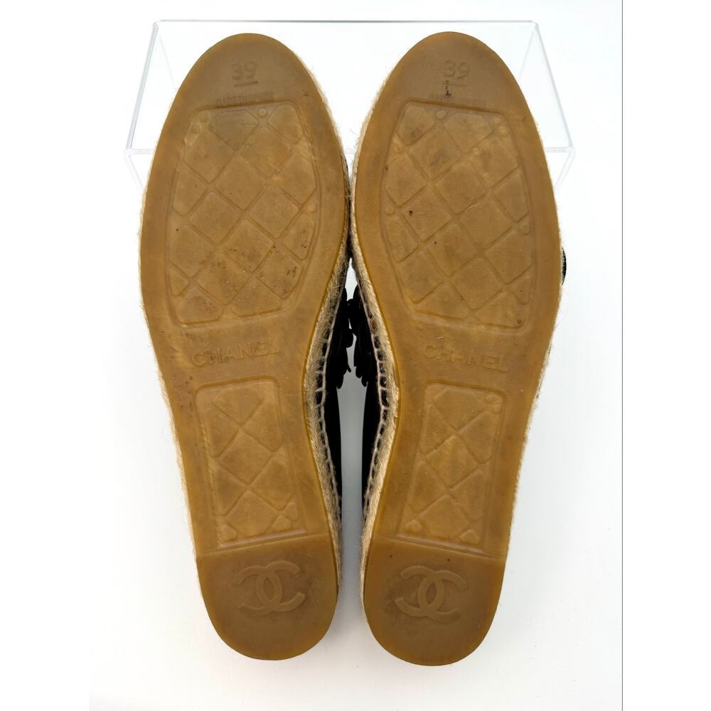 Chanel Interlocking CC Logo Camellia Espadrilles Black Suede Size 39 / 9 - Picture 7 of 16